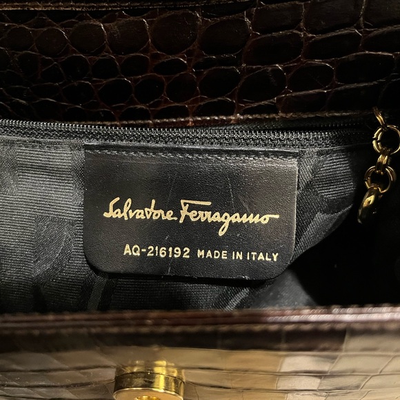 Salvatore Ferragamo Dark Brown Croc-Embossed Crossbody Bag - Picture 6 of 13